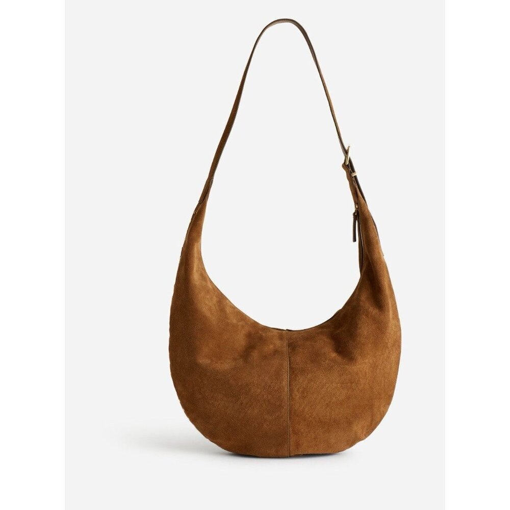 Madewell Essential Curve Shoulder Bag Aged Camel Suede Leather Green NWOT - Picture 2 of 15